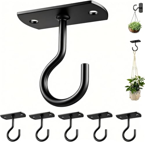 6Pack 2.5In Ceiling Hooks for Hanging Plants Outdoor Flower Basket Black