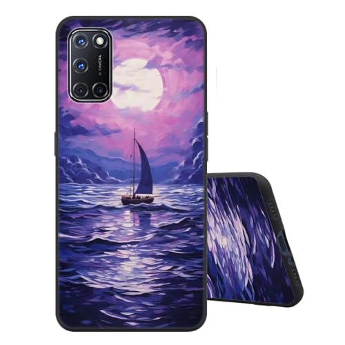 Sinyunron Cover Compatible con OPPO A72 4G Custodia TPU in Silicone Morbida e Sottile con Antiurto,Anti-Graffio,Opaca Posteriore con Carina Estetica Motivo Disegno-Barca