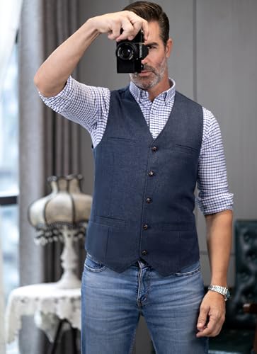 Image of Ceehuteey Mens Suit Vest Waistcoat Tweed Retro V Neck Wool Herringbone for Prom