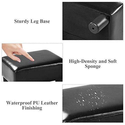 Giantex 16" Small Footstool, Pu Leather Ottoman Footrest For Modern Home Living Room Bedroom Rectangular Padded Seat Wood Legs (Black, 2) #TOP4