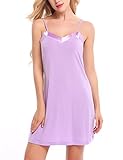 Ekouaer Full Slip Womens Plus Size Sleepwear Lingerie Satin V-Neck Dresses (Purple, XL)