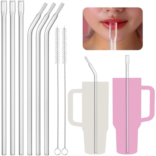 NiHome 6PCS Reusable Anti-Wrinkle Glass Straws Fit for Stanley 30 40oz Cups