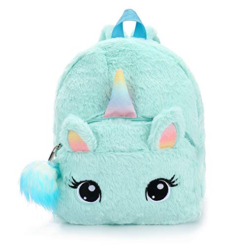 Zhongjiany - Mochila de peluche para mujer y niña, diseño de unicornio (azul)