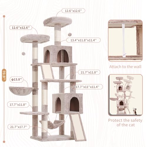 Image of Gitelsnour Cat Tree, 71'' Tower for Large Cat with Scratching Post, GCT032MU