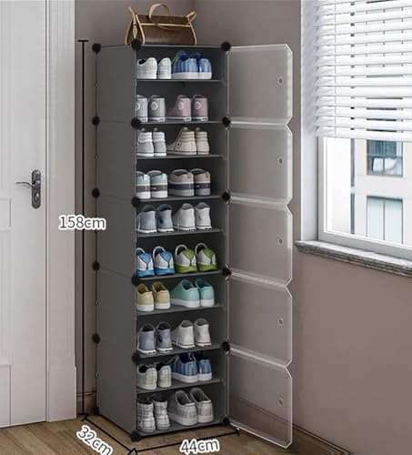 Image of Sunderlook Shoe Rack Plastic for Home- Slipper Stand, Professional Shoe Stand, Chappal Stand, Multipurpose Foldable Standing Comfort Runner Shoe Rack with Door (Dark Grey, 10 Shelf 5 Door)