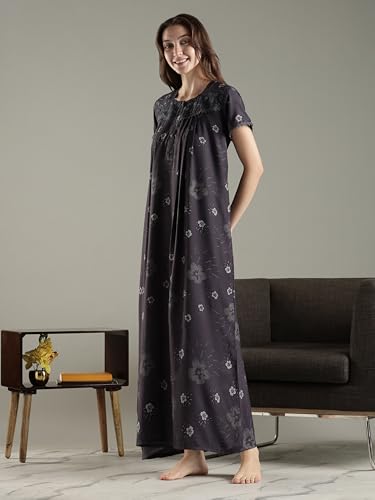 Image of 9shines Label Premium Alpine Maxi Designer Nighty | Floral Print Maxi for Women | Night wear for Women | | Full Length Night Gown for Women | Night Dress for Women Stylish (2467)