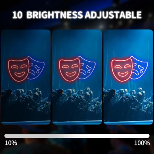 Image of Theater Mask Neon Sign Comedy And Tragedy Masks Led Sign Comedy Mask Neon Lights Movie Theater Wall Decor Drama Mask Light Up Sign for Home Theater Accessories