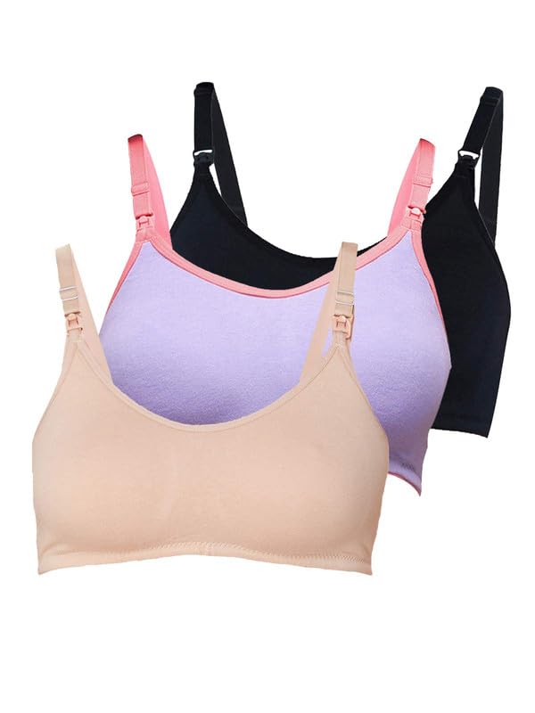 Image of Inner Sense Organic Cotton Bamboo Nursing Bra for Women I Non Padded Feeding Bra with Keyhole Back Design I Wire Free Maternity Innerwear with Full Coverage