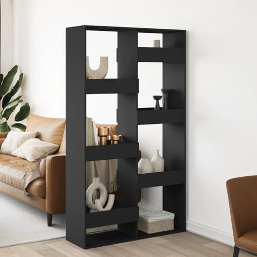 MOBCANT Raumteiler Schwarz 100x33x175 cm Holzwerkstoff, Vitrinenschrank Lagerregal Bookshelf Kellerregal Geeignet für Hotel Wohnung Wohnzimmer Schlafzimmer