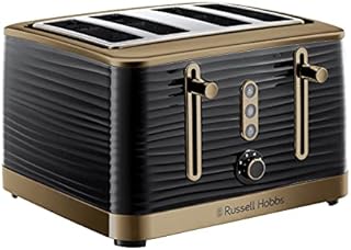 Russell Hobbs 24385 Inspire High Gloss Plastic Four Slice Toaster, Black and Brass Finish