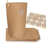 ABSOFINE 60 Braune Papiertüten 22 * 14 * 6cm 100gr./m² Kraftpapier Tüten Boden mit Holzklammern und Aufkleber,Papierbeutel Geschenktüten Bodenbeutel für Weihnachten Hochzeit DIY Verpacken