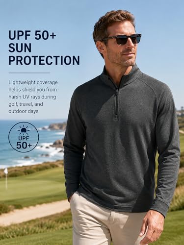 Image of Golf Quarter Zip Pullover for Men Mock Neck 1 /4 Zip Lightweight Athletic UPF 50+ Men's Long Sleeve Golf Sweatshirt