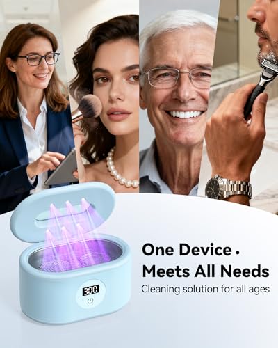 Image of Ultrasonic Cleaner, 48KHz Ultrasonic Jewelry Cleaner with 20oz 304 Stainless Steel Tank, Dual Modes & LED Display - for Jewelry, Eyeglasses, Watches, Dentures, Retainers & More-Light Blue