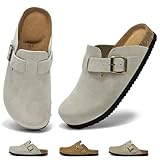 chetoria Mules et Sabots Femme Clogs Chaussons Fermé Confortables Talonnière Profonde Boucle Réglable Pantoufles Semelles de Support Arch Beige 39EU
