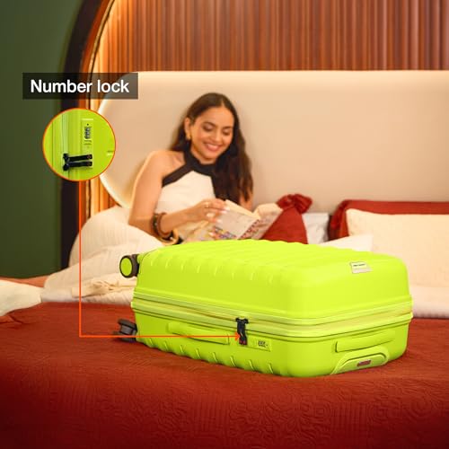 Image of Nasher Miles Vienna Hard-Sided Polypropylene Luggage Set of 2 | 55cm & 65cm | 8 Wheels Small & Medium Trolley Bag for Travel | Suitcase (Neon Lime)