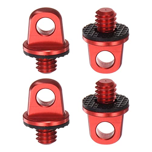 PATIKIL 1/4" Camera Neck Strap Screw Holder, 4 Pack Quick Install Camera Screws with Rubber Washer for Wrist Shoulder Strap Sling Red