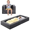 Travel Toddler Bed, 3-in-1 Convertible Sofa Bed for Toddler Portable Floor Beds, Flip Open Sofa Lounger for Girls and Boys, Made with High-Density Foam and Washable Cover,Gray
