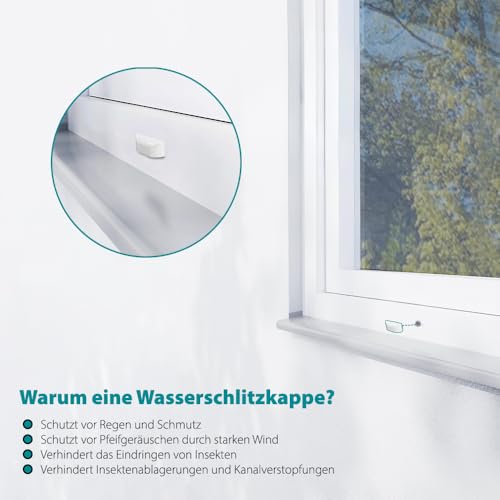VOOXA 25 Stück Fenster Wasserschlitzkappen Weiss RAL9016 für 10mm Bohrungen
