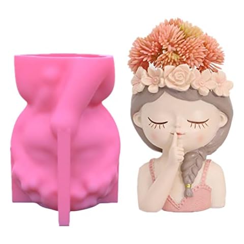 Blumentopf Beton Gießform Süße Mädchen DIY Beton Formen Handgemachte Handwerk Epoxidharz Silikonform, Vase DIY Sukkulenten Pflanzgefäße Formen, Blumentopf Formen, Handgefertigte Kunsthandwerk Cover