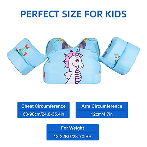 Welebar Swim Vest for Toddler, Suit for Kids 28-70 lbs, Floaties with Arm Wings for Boys and Girls Swimming, Training, Swim Vest for Infant/Toddler/Children