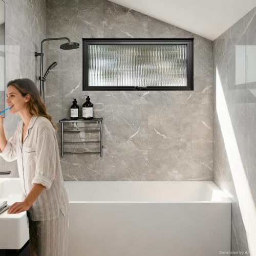 Ventana rectangular de metal negro con cristal templado giratorio para ventilación de baños 3