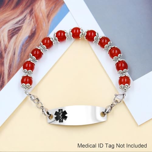 Image of Interchangeable DIY Semi-Finished Medical Alert Bracelet - 8mm Natural Stone Bead Adjustable Dual-Use Bracelet - YA5062