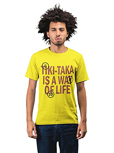 Revind.442Barcelona Football 'Tiki Taka - A Way of Life' Men's 100% Cotton Round Neck T-Shirt Yellow