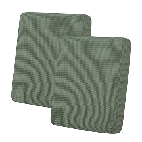Image of Easy-Going Stretch 2 Pieces Loveseat Couch Cushion Cover for 2 Seat | Individual Furniture Protector Sofa slipcover for 2 Cushion Couch Washable Soft with Elastic Bottom Greyish Green