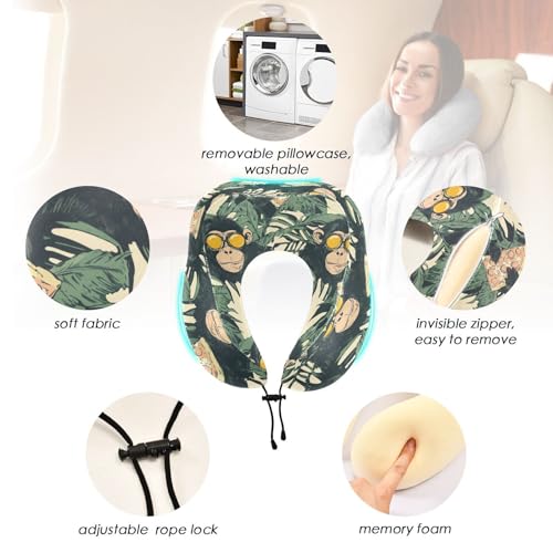 Image of ALAZA Funny Monkeys Pizza Travel Neck Pillow Memory Foam Neck Pillow with Storage Bag,Soft Travel Pillow for Sleeping Travel Airplane Car Office Home