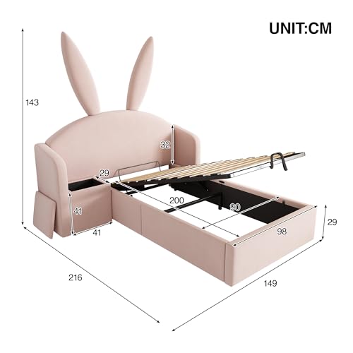 Cama infantil con orejas de conejo rosa para dormitorios juveniles 4