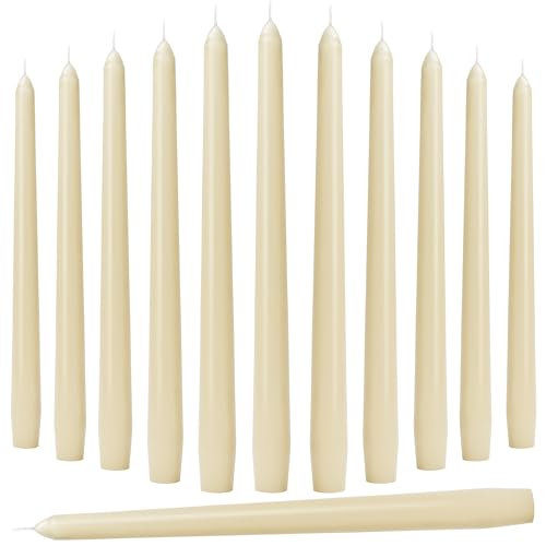 Auralome 10-Inch Ivory Taper Candles - Dripless Smokeless Tapered Candle Cream Unscented Candlesticks Paraffin Wax Long Slow Burning Tall Candle Sticks for Dinner Business Wedding Restaurants 12 Pack