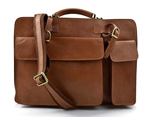 Sac bandoulière en cuir marron mat de type messenger et cartable organisateur