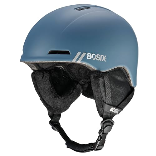 80SIX Casco de Esquí Unisex para Esquí y Snowboard, Sistema de Ajuste por Dial, Ventilación y Orejeras Desmontables, EPS + PC, Certificado CE EN 1077 y ASTM F2040 (Azul, M/L)
