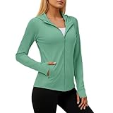 Cexiakong Damen Leichte Laufjacke Sonnenschutz Sommerjacke Langarm Dünne Sommer Sportjacke Einfarbig Bequem Jacke mit Kapuze Full Zip Hoodie Trainingsjacke Atmungsaktiv Übergangsjacke