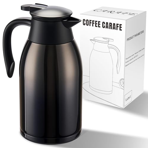 ParaCity 2L Thermo-Kaffeekanne aus Edelstahl, Kaffeekannen zum Warmhalten, doppelwandige, vakuumisolierte Kaffeekanne für Kaffee und Tee, Zuhause und Büro (schwarz)