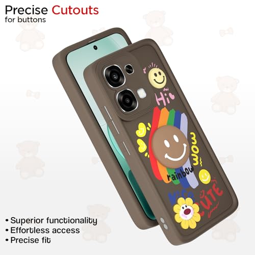 Image of Pikkme Back Cover for Oppo F31 5G / Oppo F33 5G | Soft Silicone| Cute Rainbow Smile & 3D Cartoon Flower Design | Shockproof Raised Camera Protection Bumper Case (Brown)