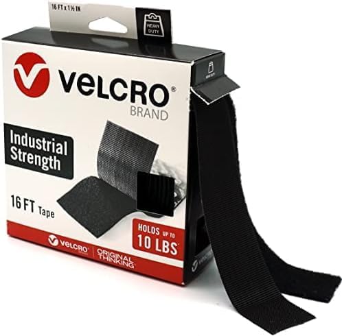 VELCRO Brand Heavy Duty Tape, 16 Foot Roll, Strong Sticky Back Adhesive Holds up to 10 lbs, Industrial Strength Fasteners for Indoor or Outdoor Use, 1-1/2in Width, Black (VEL-30838-USA) (Pack of 12)