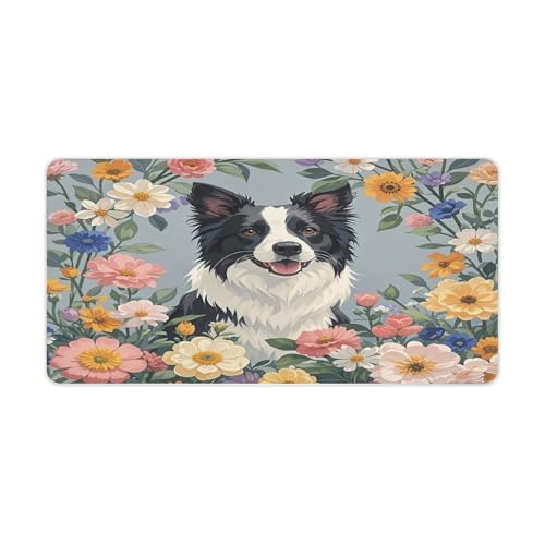 Alfombrilla para escritorio Border Collie Florals grande