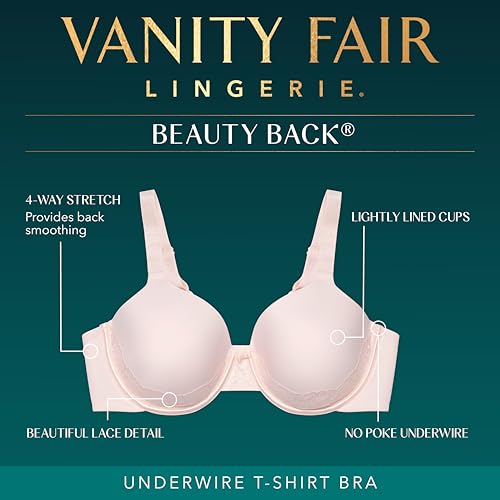 Vanity Fair Women\'s Full Figure Beauty Back Smoothing Bra with Lace, 4-Way Stretch Fabric, Lightly Lined Cups up to DD, Shirting Blue, 38C - Thumbnail 5