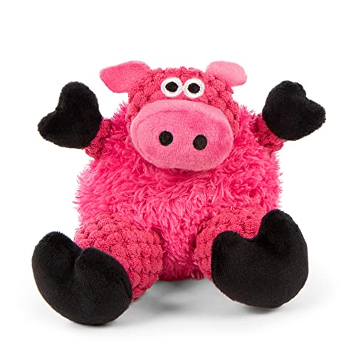 Image of goDog Checkers Just for Me Sitting Pig Squeaky Plush Dog Toy, Chew Guard Technology - Pink, Mini