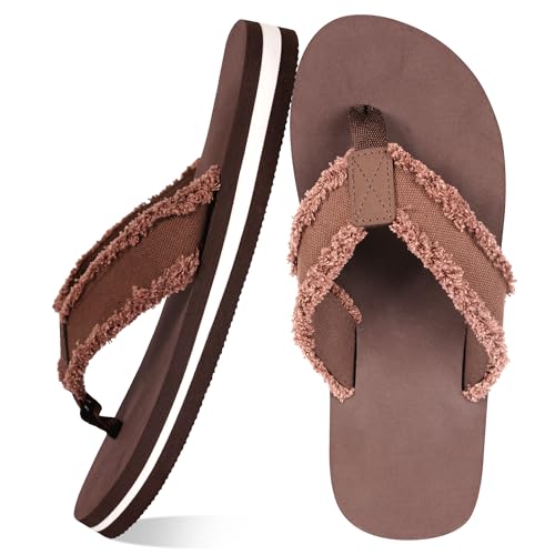 GRPSKCOS Boys Flip Flops Sandals Water Park Summer Beach Swim Pool Shoes for Kids Indoor and Outdoor (01 Brown, 12 Little Kid)