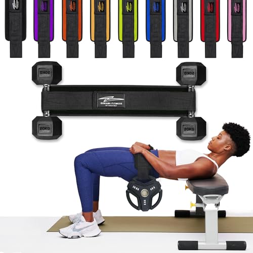 Zokani Fitness Hip Thrust Belt - Heavy duty, Comfortable, Adjustable Glute Trainer with Anti-Slip Pads. Ideal for Home Workouts with Dumbbells, Kettlebells, Plates. Extra Padding for Gym and Home Fitness hold up to 600 lbs - Black