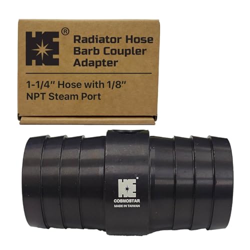 Cosmostar 1-1/4 Radiator Hose Barb Coupler Adapter with 1/8 NPT Steam Port for LS Swap Aluminum Coolant Crossover Splice for Steam Vent Radiator Hose Fitting (Black)-NN17N02
