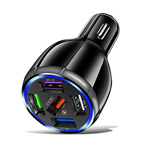 Alanph Car Charger Adapter, 5 Port QC3.0 Fast Charging Car Cigarette Lighter USB Charger, Compatible with iPhone, Android, Samsung, iPad Pro, and More (Black)