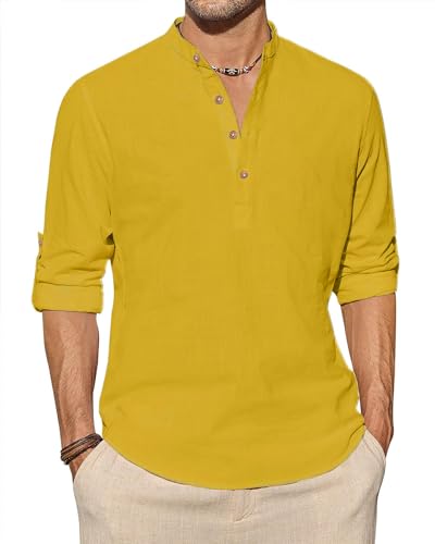 Image of Vida Loca Light Yellow Color Men Solid Cotton Blend Straight Kurta Shirt