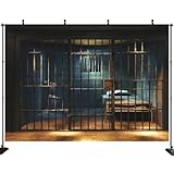 Joubi 7x5ft Prison Backdrop Jail Cell Photography Background Black Murder Mystery Party Birthday Party Decor
