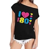 DFYOUHOME Women's 80's Costumes T-Shirts Off Shoulder for Party and Christmas (S) Black