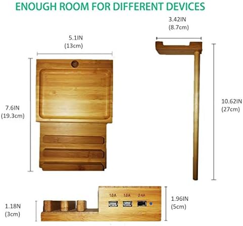 Yisen Handy Universal Wooden Game Earphone Headphone Stand Hanger(Removeble) with Cable Holder Multi Device Smartphone 3-Port USB Charging stations(with power switch and 1.5M UK plug power cord)