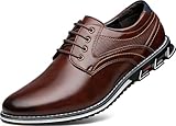 AWINIWI Men's Casual Dress Shoes Comfortable Brown Fashion Dress Sneakers Men Office Classic Mens Oxfords Leather Business Casual Shoes Formal Size 10.5