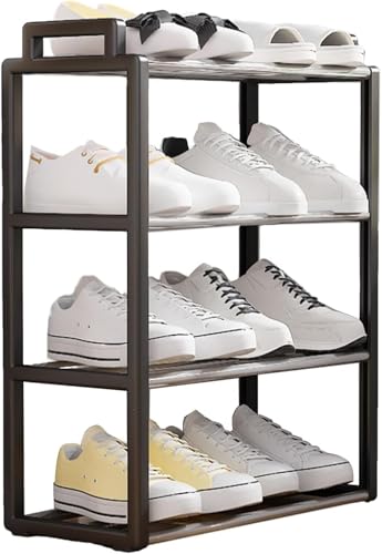 Image of 4-Tier Shoe Storage Rack | Space-Saving Free-Standing Shoe Organizer | Durable Metal Frame with Open Shelves | Ideal for Entryway, Closet, Bedroom (Portable-Black, 4 Tier)